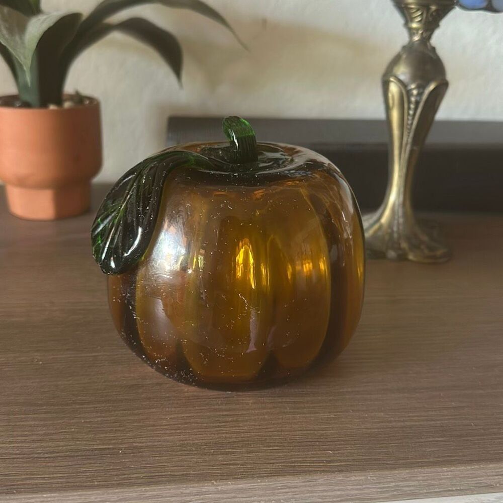 Glass pumpkin fall decor orange 4.5”